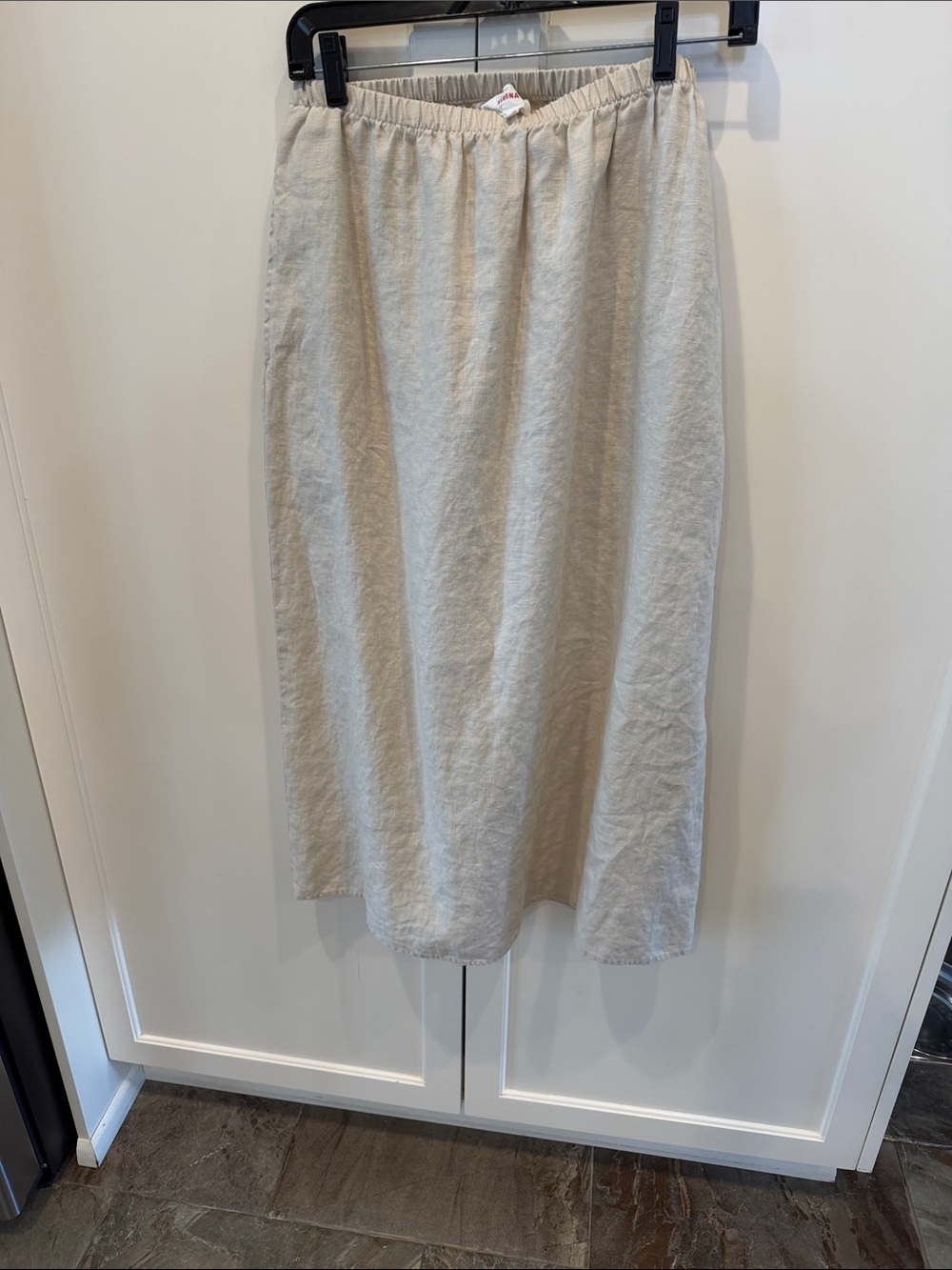 XiRENA Cream Midi Linen-Blend Elastic-Waist Skirt